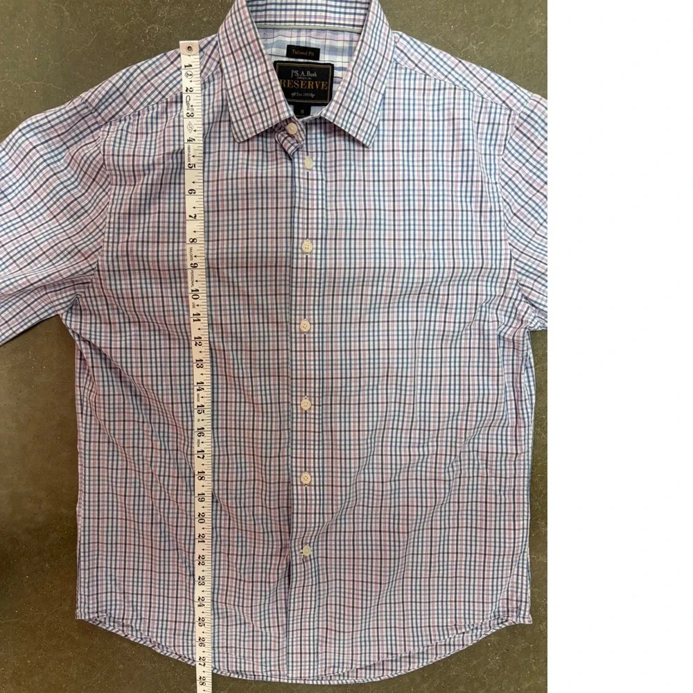 Jos A Bank Reserve Tailored Fit Cotton Cashmere Check Shirt Mens Medium Blue